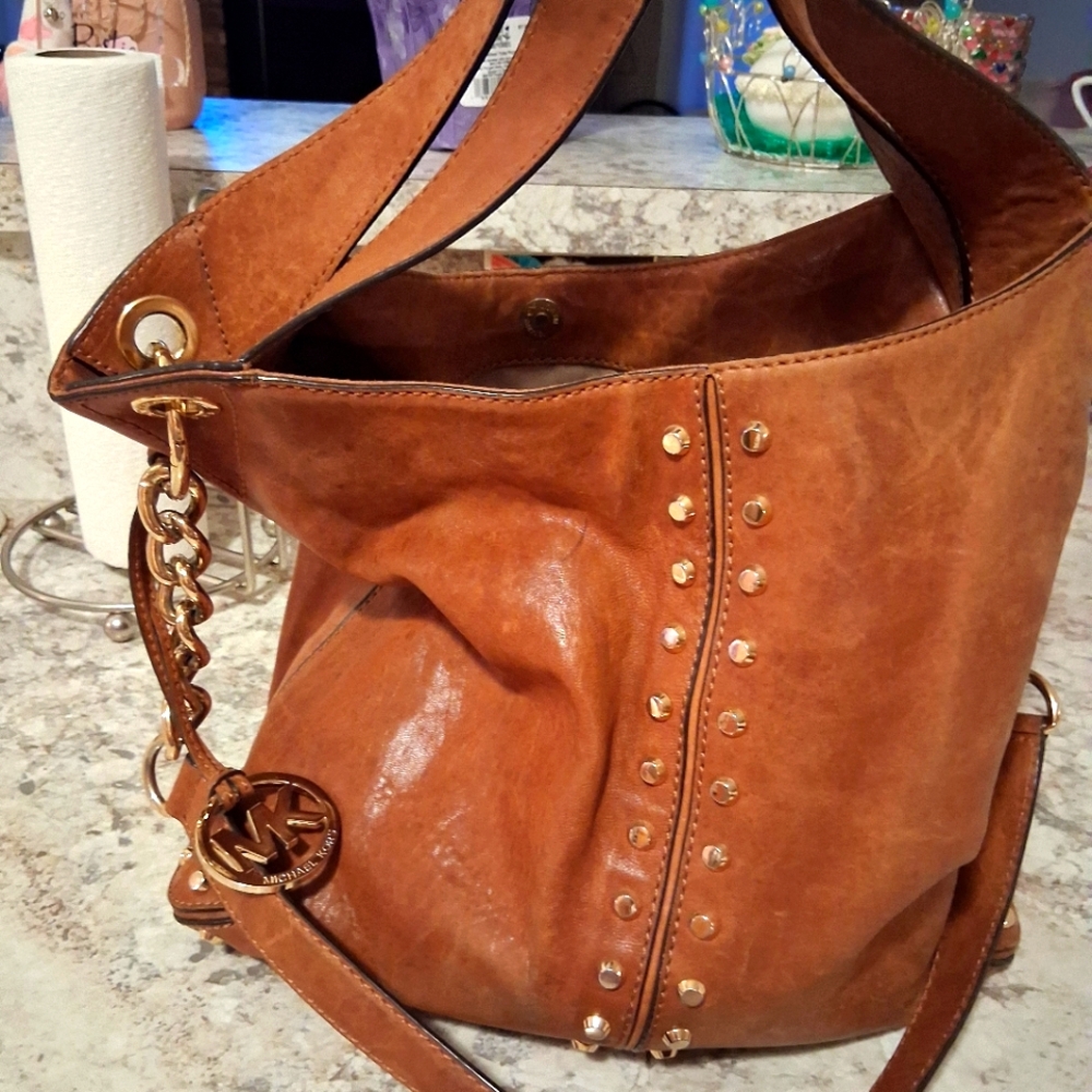 Michael Kors Brown and Gold Shoulder Bag with Leather Straps